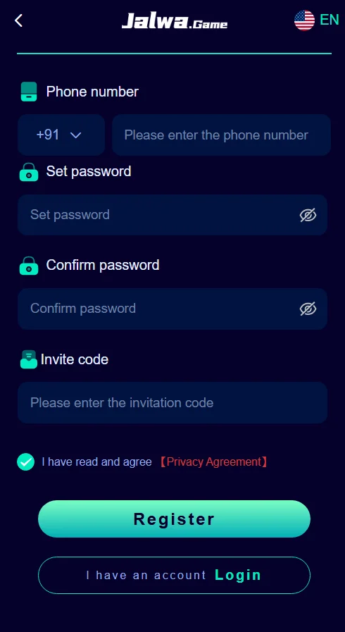 Jalwa game register page